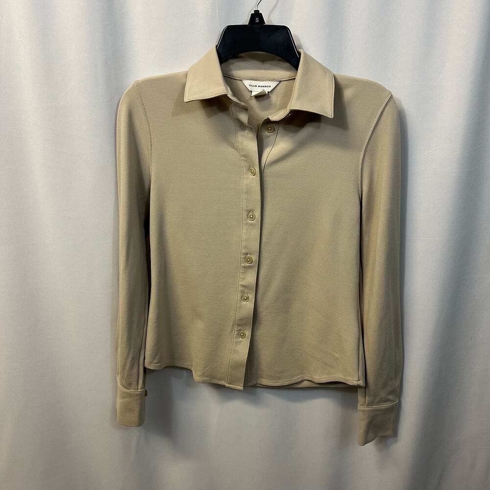 Club Monaco Neutral Cream Beige Stretch Button Down Blouse Top XS